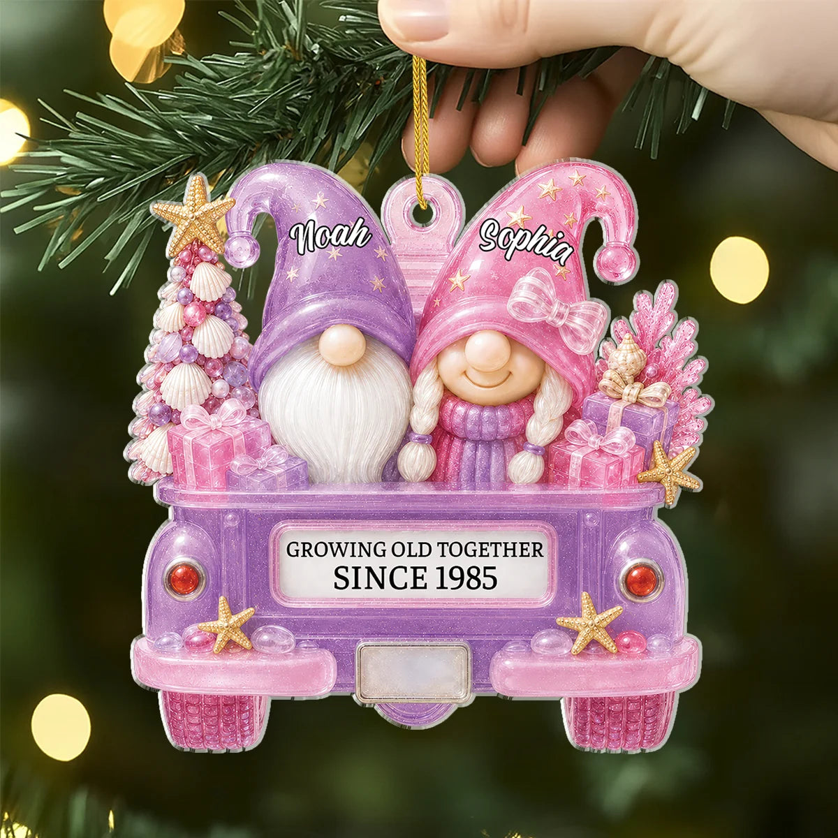 Growing Old Together Personalized Couple Acrylic Ornament - Custom Gnome Keepsake Gift