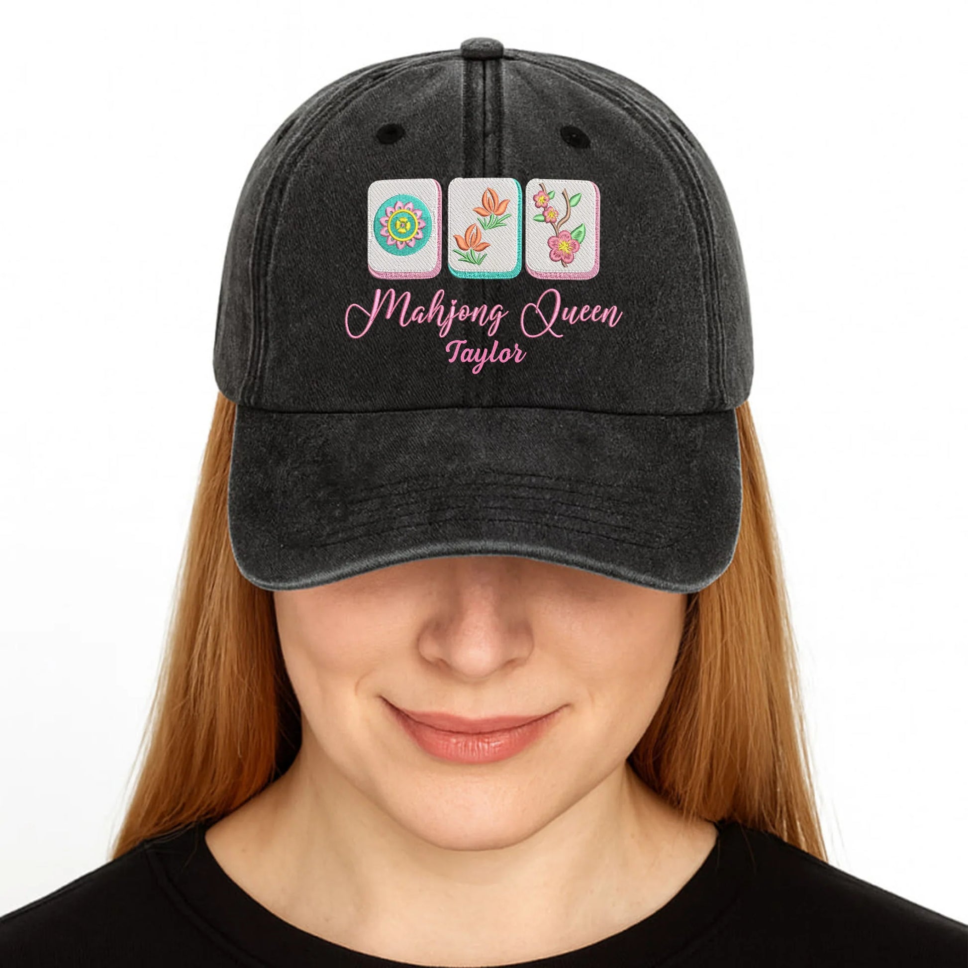 T-Shirt / Hoodie material and size view - Custom Mahjong Queen Denim Cap