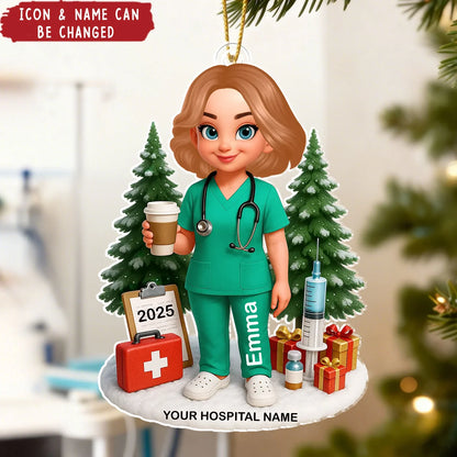 Proud Nurse Personalized Acrylic Ornament - Custom Name and Hospital Christmas Keepsake