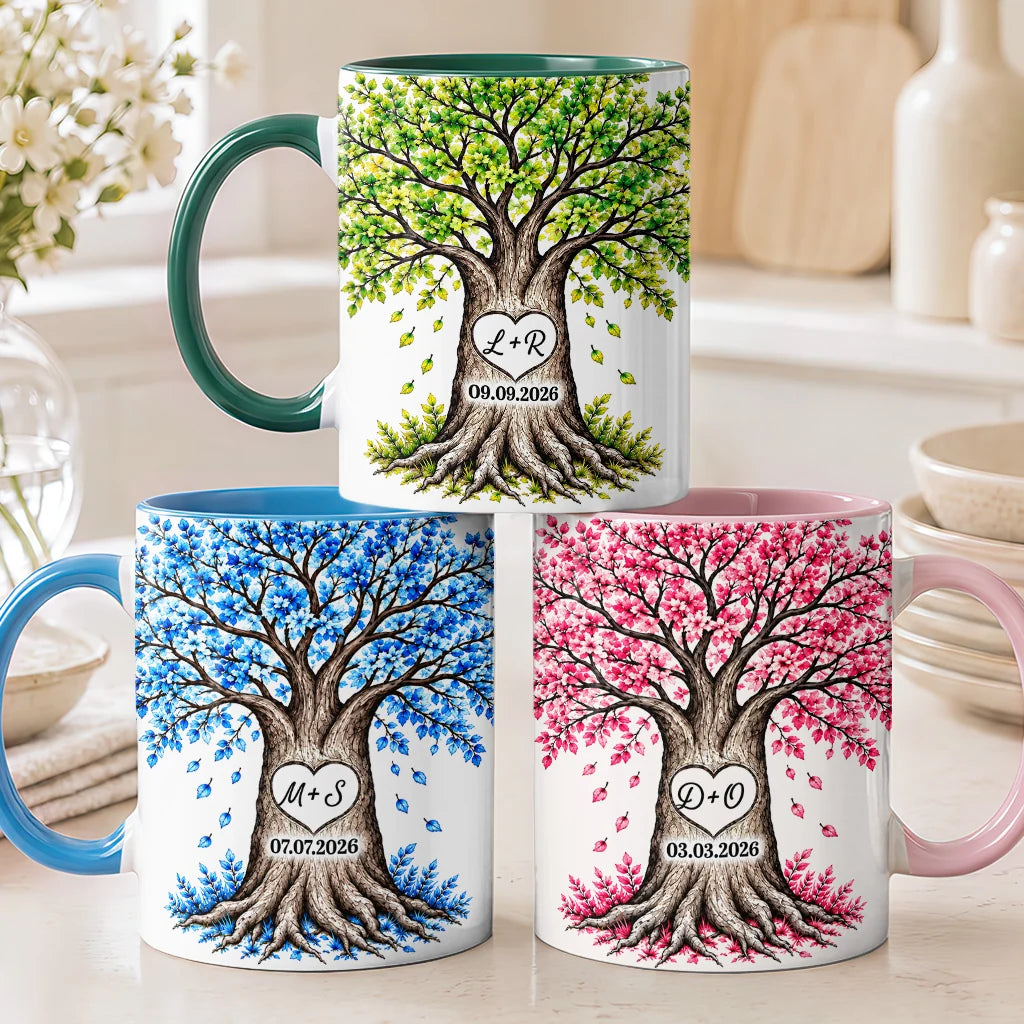 Custom Love Tree Carved Initials Mug - Personalized Anniversary Gift for Couples