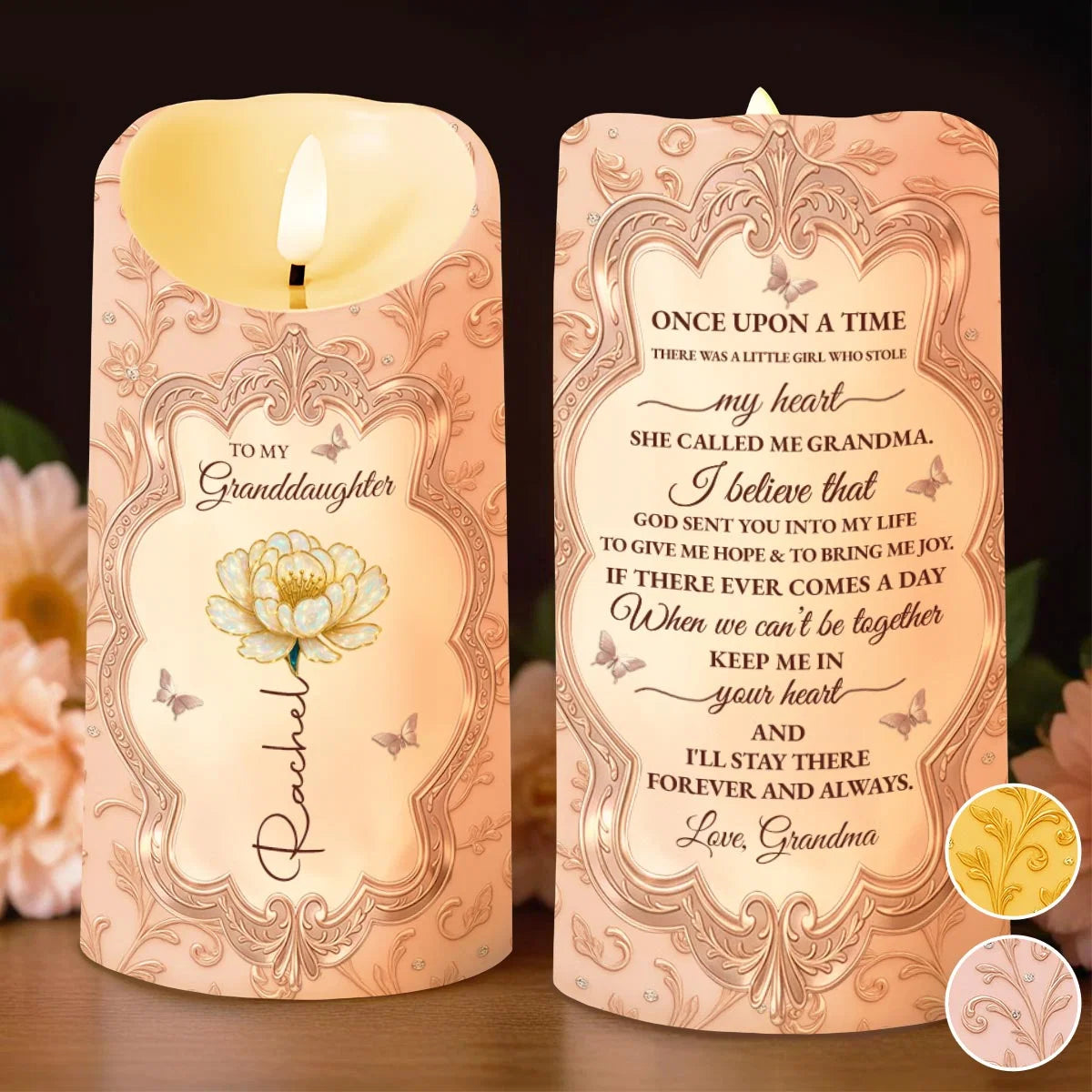 Once Upon A Time Love Grandma Personalized LED Candle - Cozy Keepsake Gift for Granddaughter