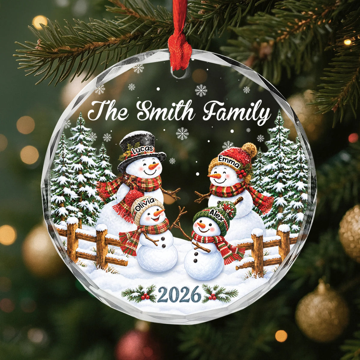 Personalized Snowman Family Glass Ornament - Custom Christmas Keepsake Gift for Family