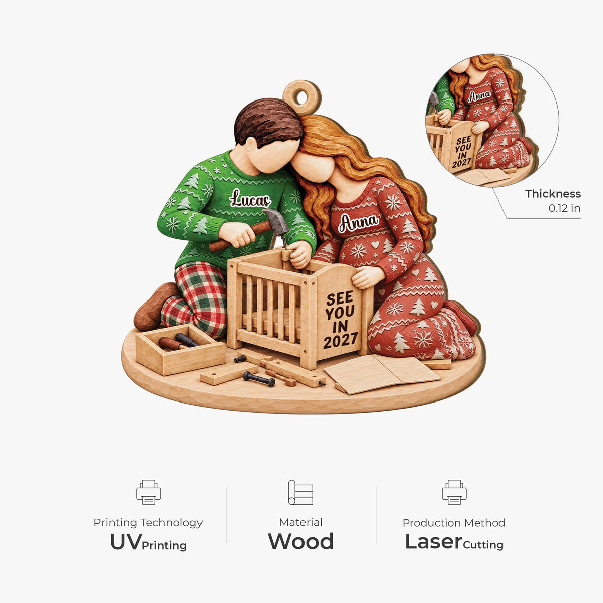 See You In 2027 Personalized Wooden Ornament for Expecting Couples - Custom Pregnancy Keepsake