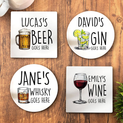 Personalized ceramic coaster with custom drink design for Father's Day gift
