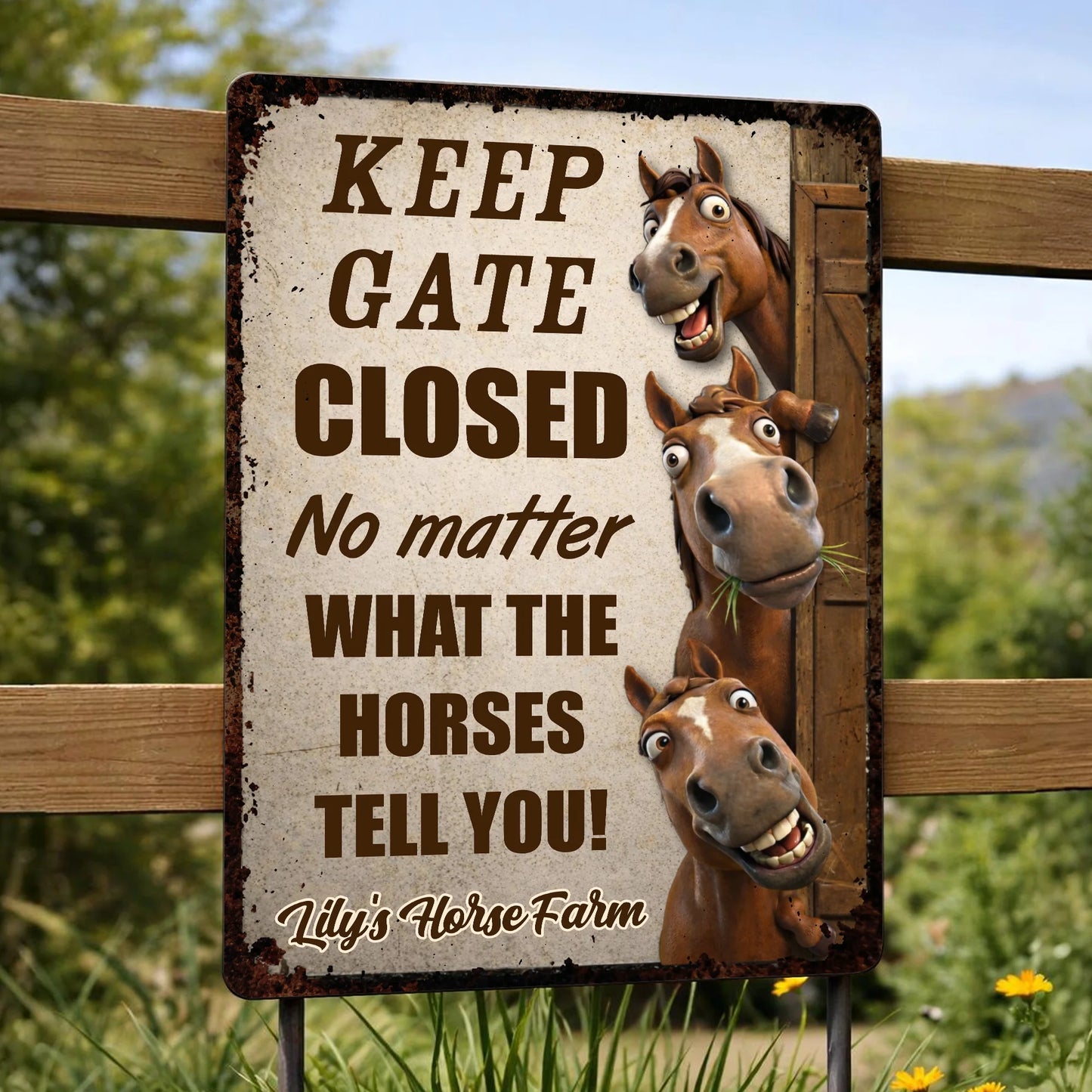 Personalized Horse Farm Metal Sign for Dad with personalized design details for meaningful gifting image 7