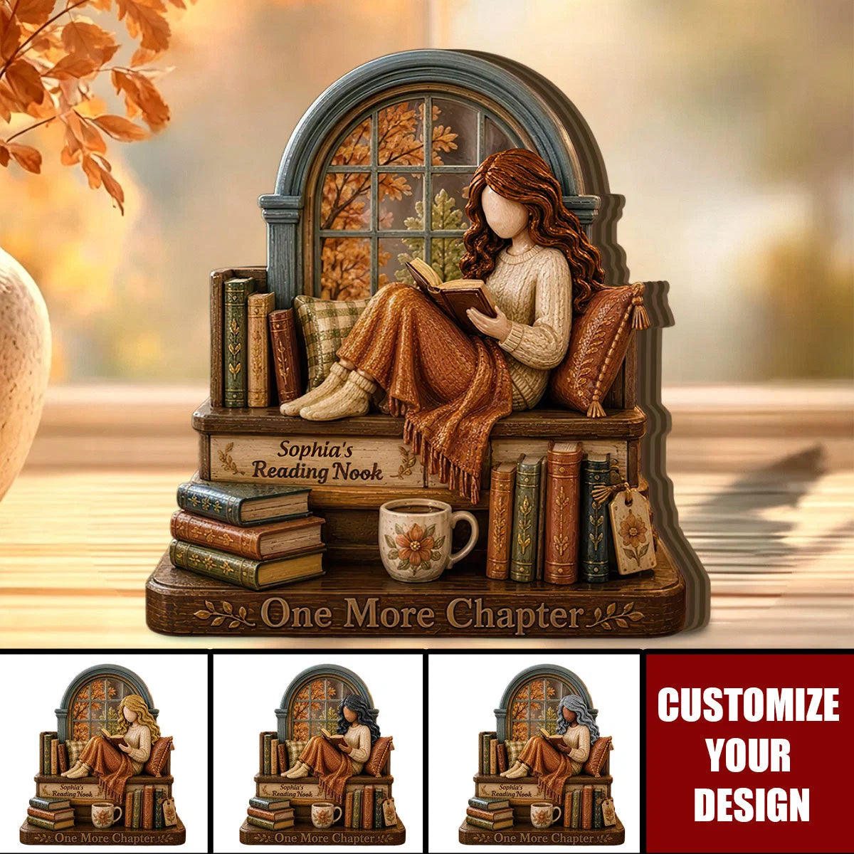 One More Chapter Personalized Book Lover Wooden Block - Custom Bookshelf Decor Gift for Book Lovers