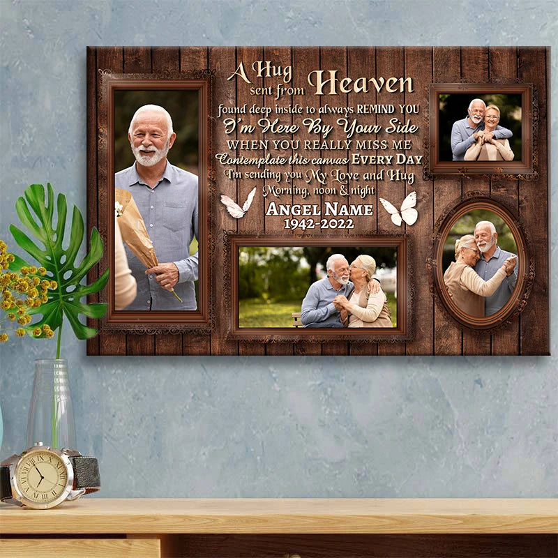 "A Hug Sent From Heaven" Personalized Memorial Canvas / Poster - Custom Wall Art for Family Sympathy Gift