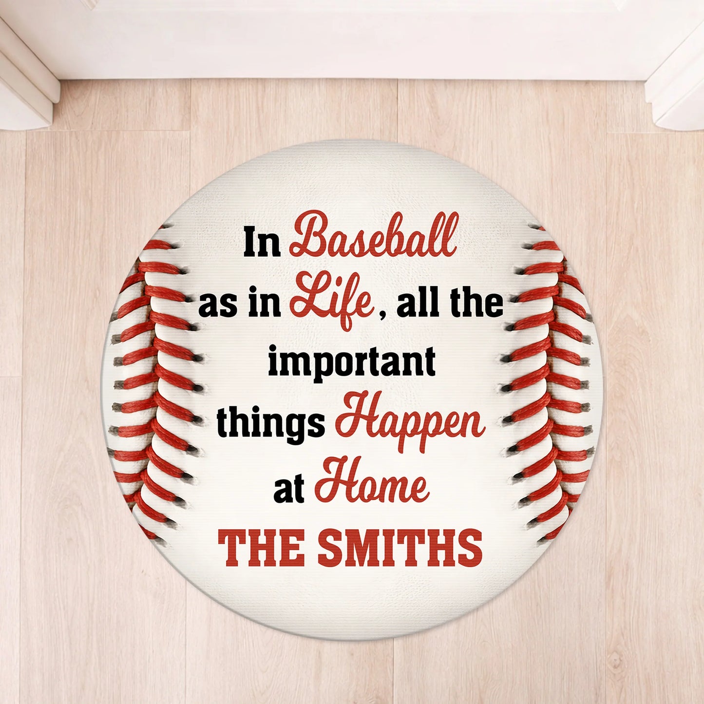 Custom baseball doormat with family name text - personalized gift for dad and sports fans