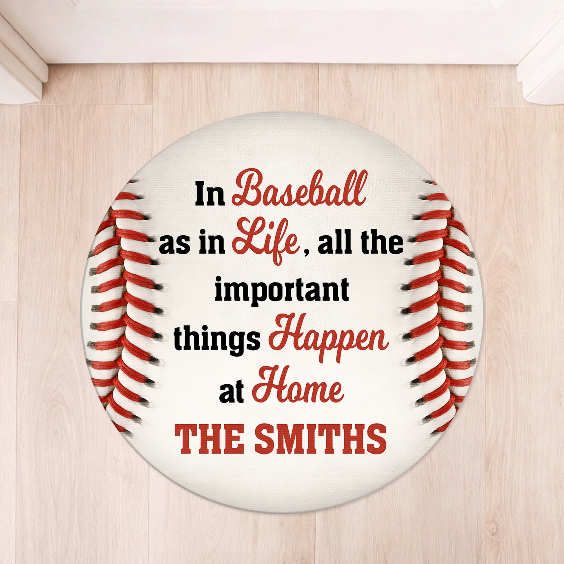 Custom baseball doormat with family name text - personalized gift for dad and sports fans