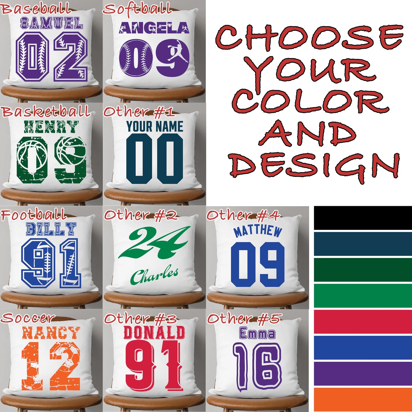 Personalized Sports Throw Pillows personalization view for Kids/Babies