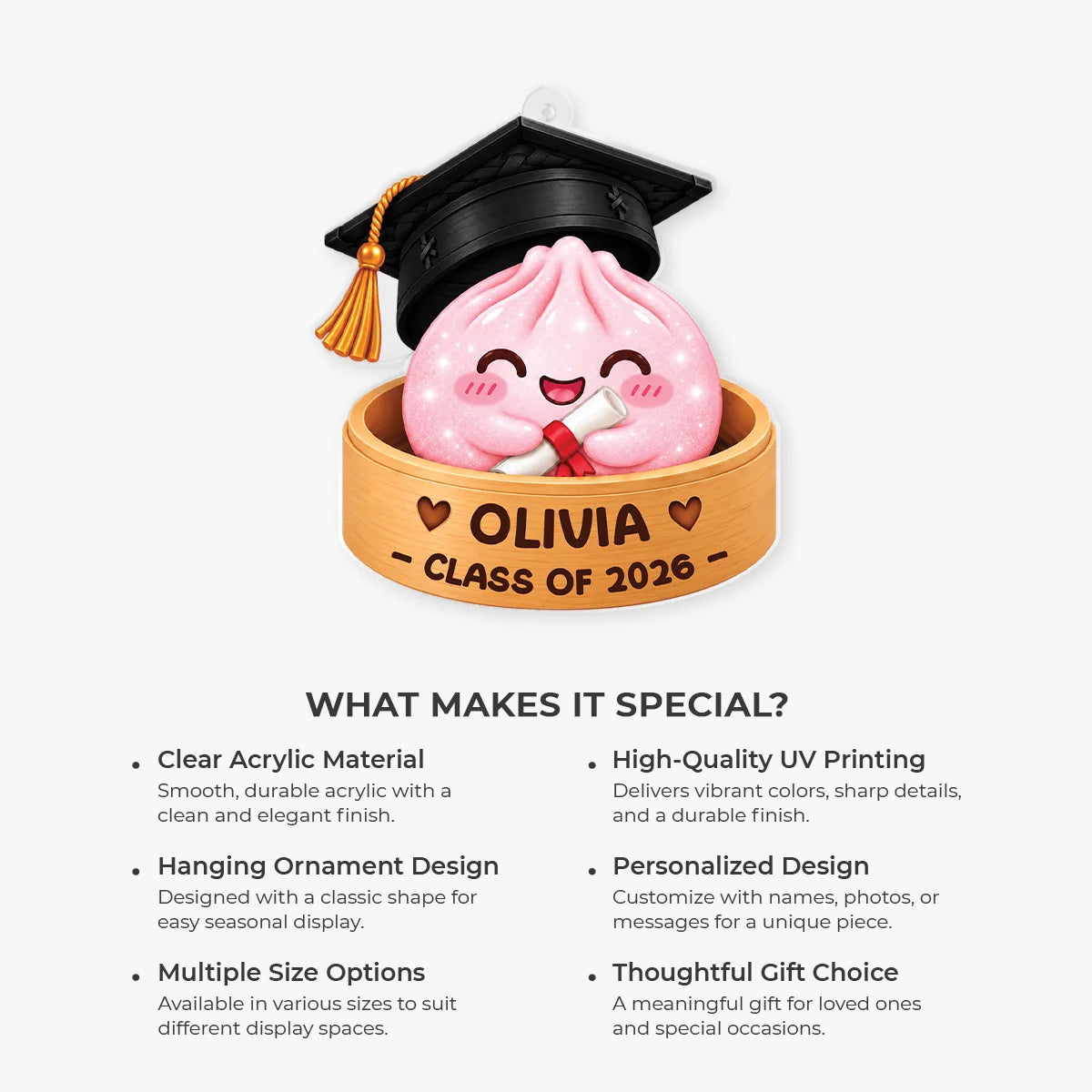 Class of 2026 Graduation Dumpling - Personalized Acrylic Ornament for Senior Gift Keepsake
