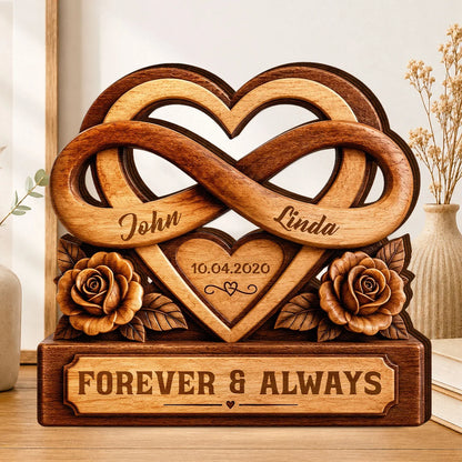 Personalized anniversary wooden plaque with infinity heart and names for couples gift