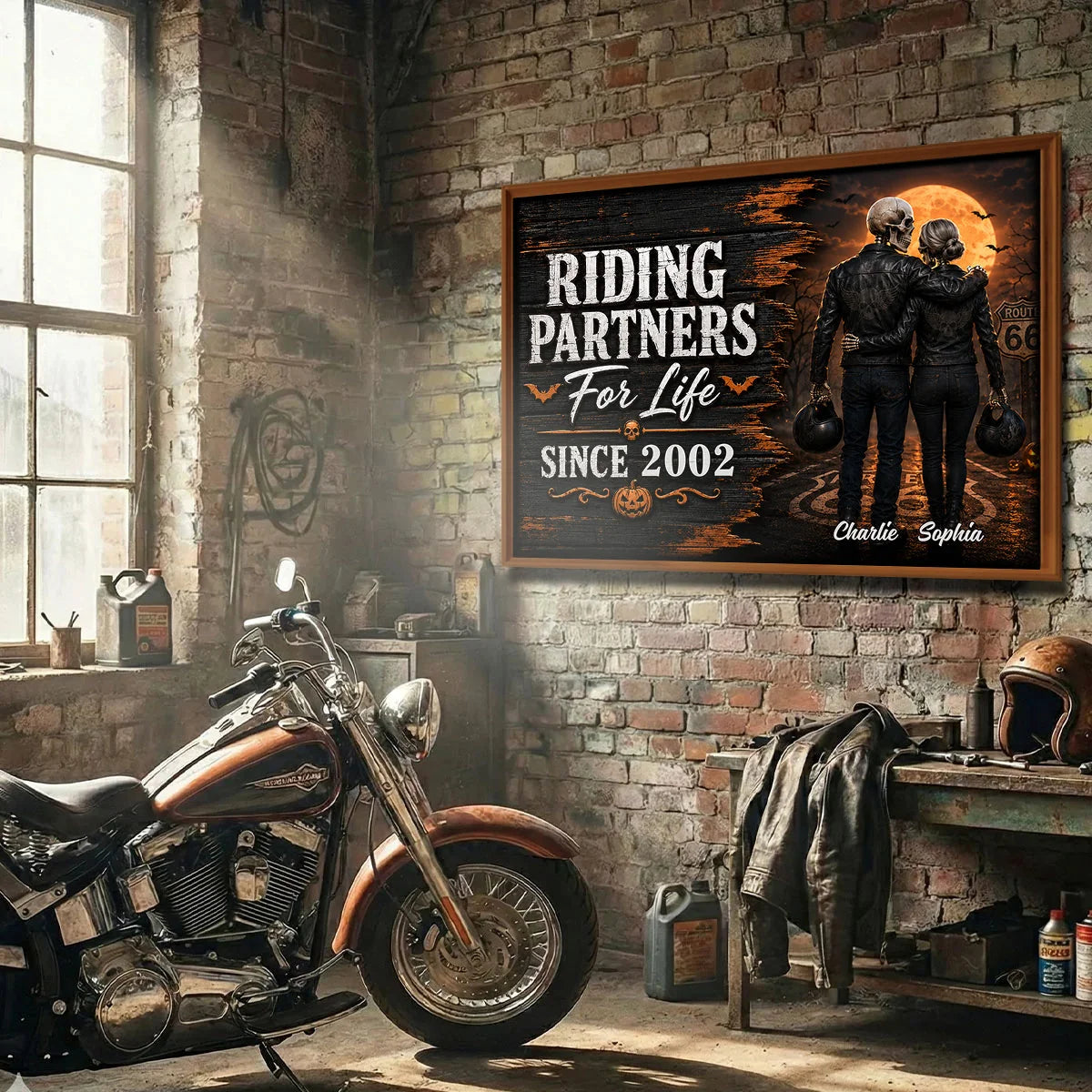 Riding Partners For Life Personalized Skeleton Biker Couple Canvas / Poster - Custom Anniversary Gift for Biker Couple