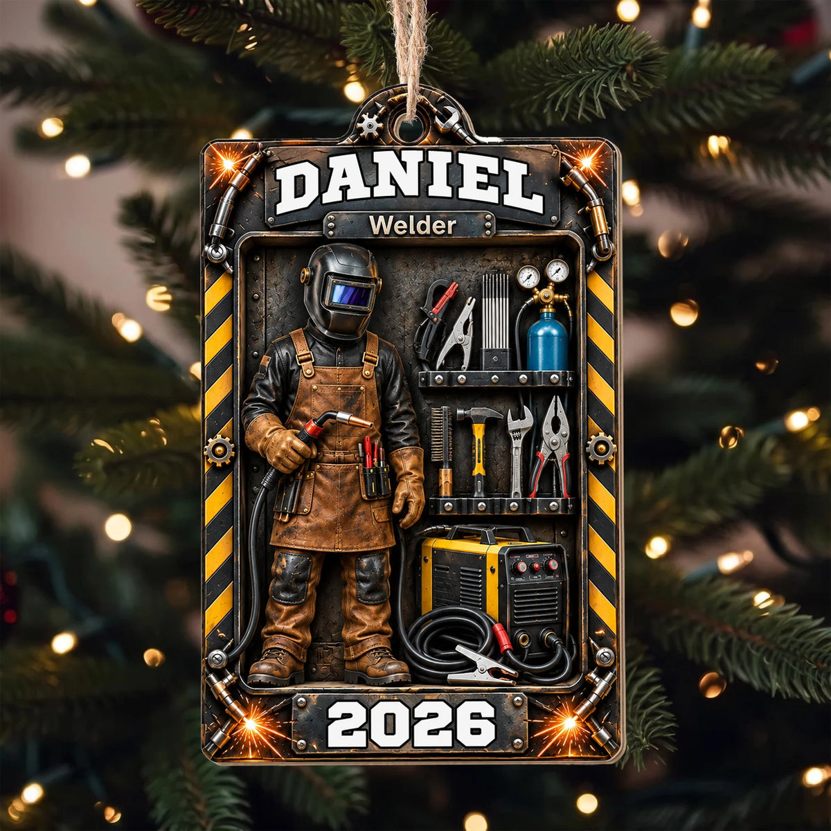 Welder Toolbox Personalized Wood Ornament - Custom Name Keepsake Gift for Dad Husband