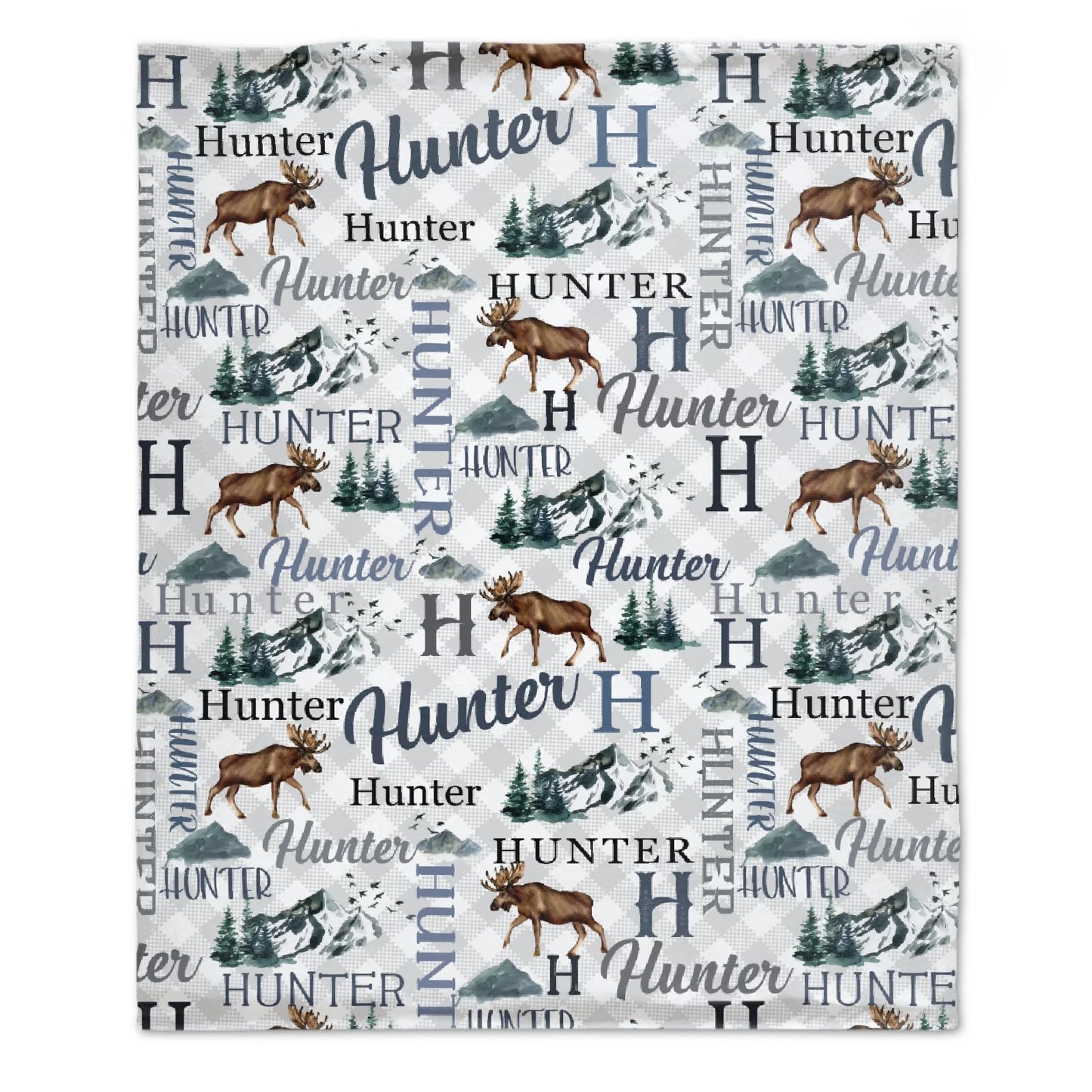 Personalized Moose Name Blanket - Custom Mountain Outdoors Throw Blanket for Nursery and Camping