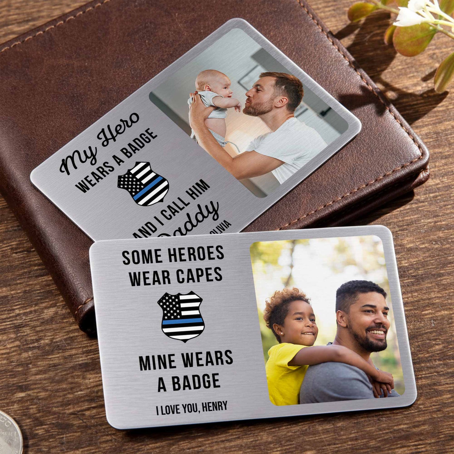 Custom Police Dad Wallet Card for Dad with personalized design details for meaningful gifting image 7