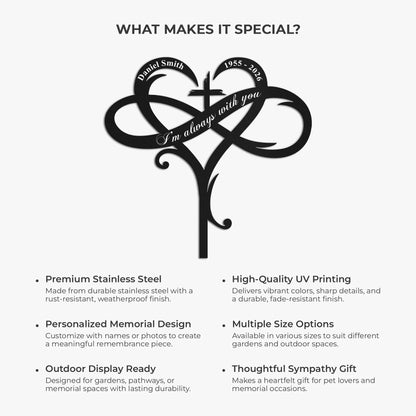 "I'm Always With You" Personalized Memorial Metal Garden Stake - Custom Infinity Heart Cross Remembrance Gift