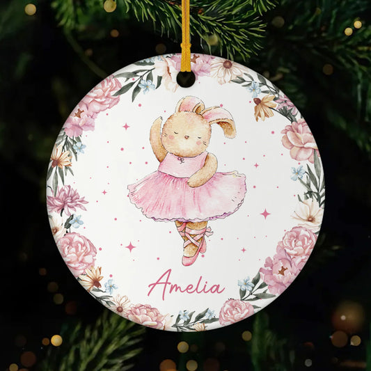 Personalized Ballet Bunny Christmas Ornament - Custom Cute Rabbit Ceramic Keepsake Gift for Kids and Little Dancers