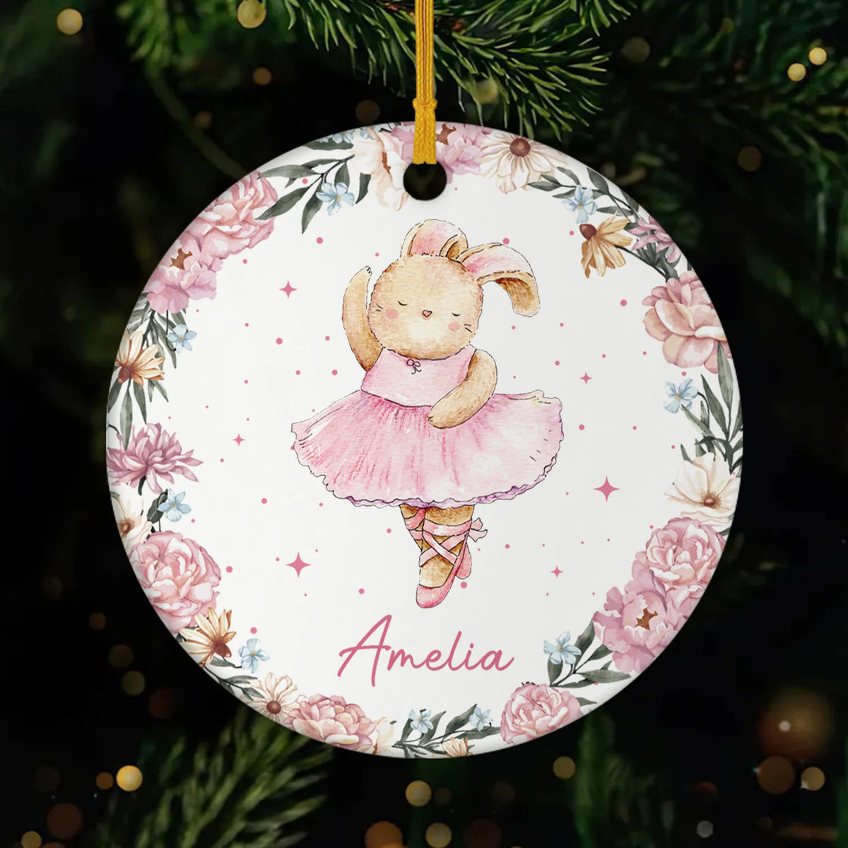 Personalized Ballet Bunny Christmas Ornament - Custom Cute Rabbit Ceramic Keepsake Gift for Kids and Little Dancers