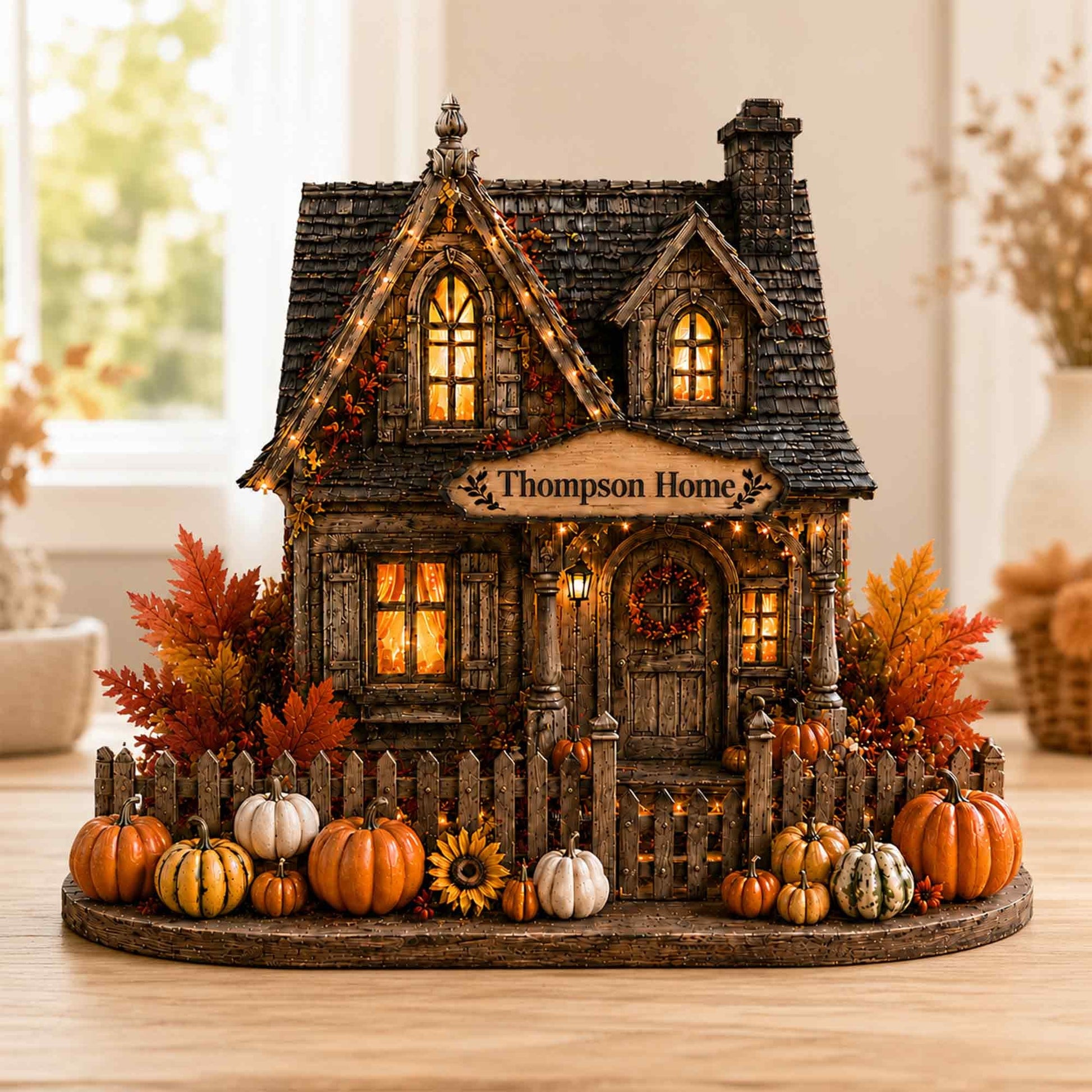 Custom Harvest Home Wood Block - Personalized Autumn Village Fall Decor for Family