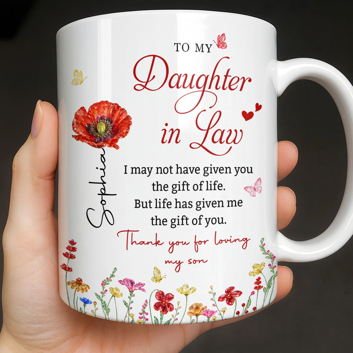 The Gift of You Flowers Personalized Daughter in Law Mug - Custom Birthday Coffee Cup