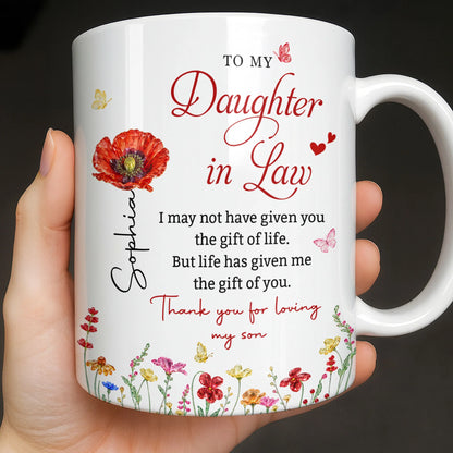 The Gift of You Flowers Personalized Daughter in Law Mug - Custom Birthday Coffee Cup