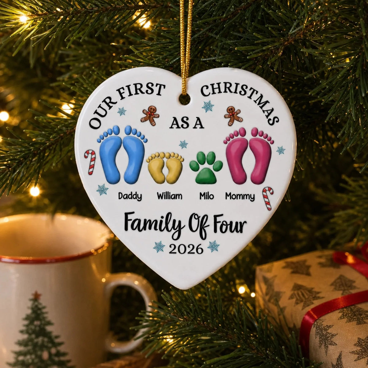 "Our First Christmas as a Family" Personalized Ceramic Ornament - Keepsake Gift for Mom & Dad
