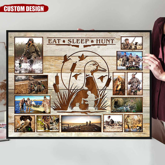 "Eat Sleep Hunt" Personalized Duck Hunting Photo Collage Canvas / Poster - Custom Gift for Hunters