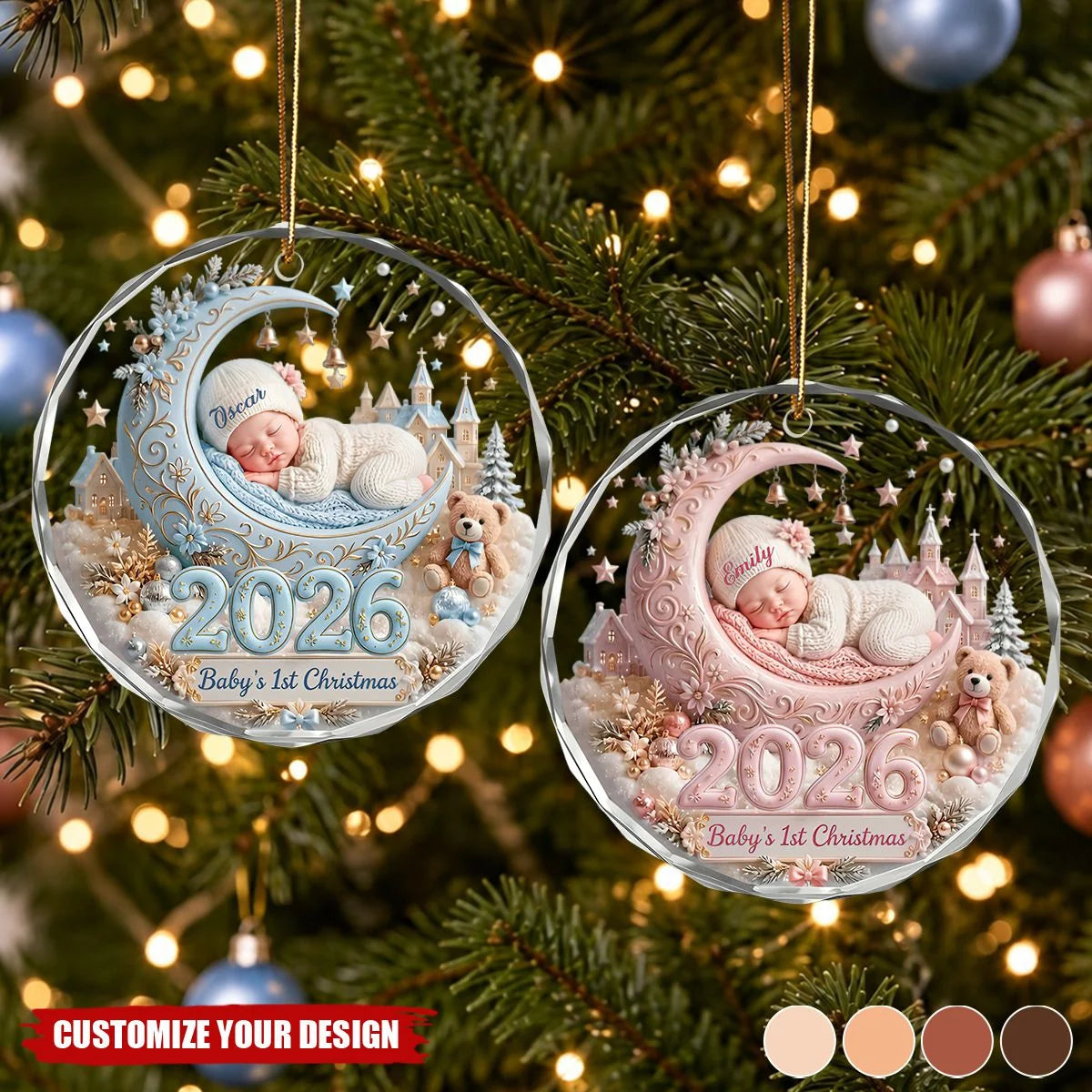 Baby's 1st Christmas Personalized Glass Ornament - Custom Keepsake Gift for New Mom