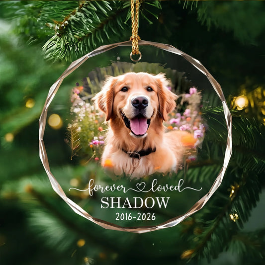 Forever Loved Personalized Pet Memorial Glass Ornament - Custom Photo Keepsake for Dog & Cat Lovers