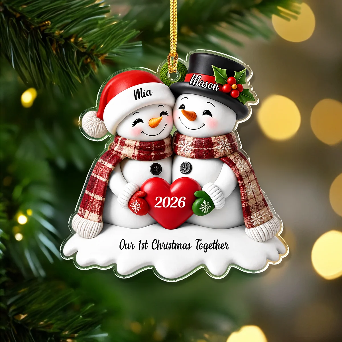 Our 1st Christmas Together - Personalized Snowman Couple Acrylic Ornament