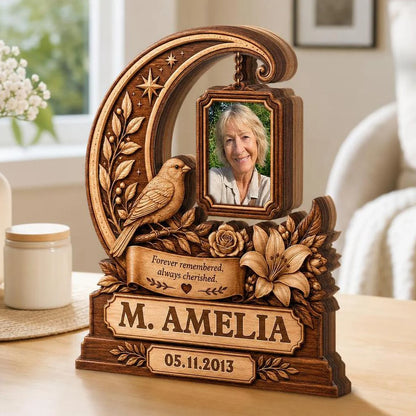 "Forever Remembered Always Cherished" Personalized Memorial Wooden Block - Custom Photo Sympathy Keepsake Gift for Family