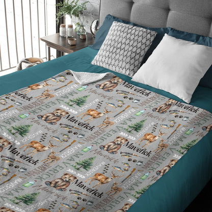 Custom Hunting and Fishing Name Blanket - Personalized Newborn Keepsake
