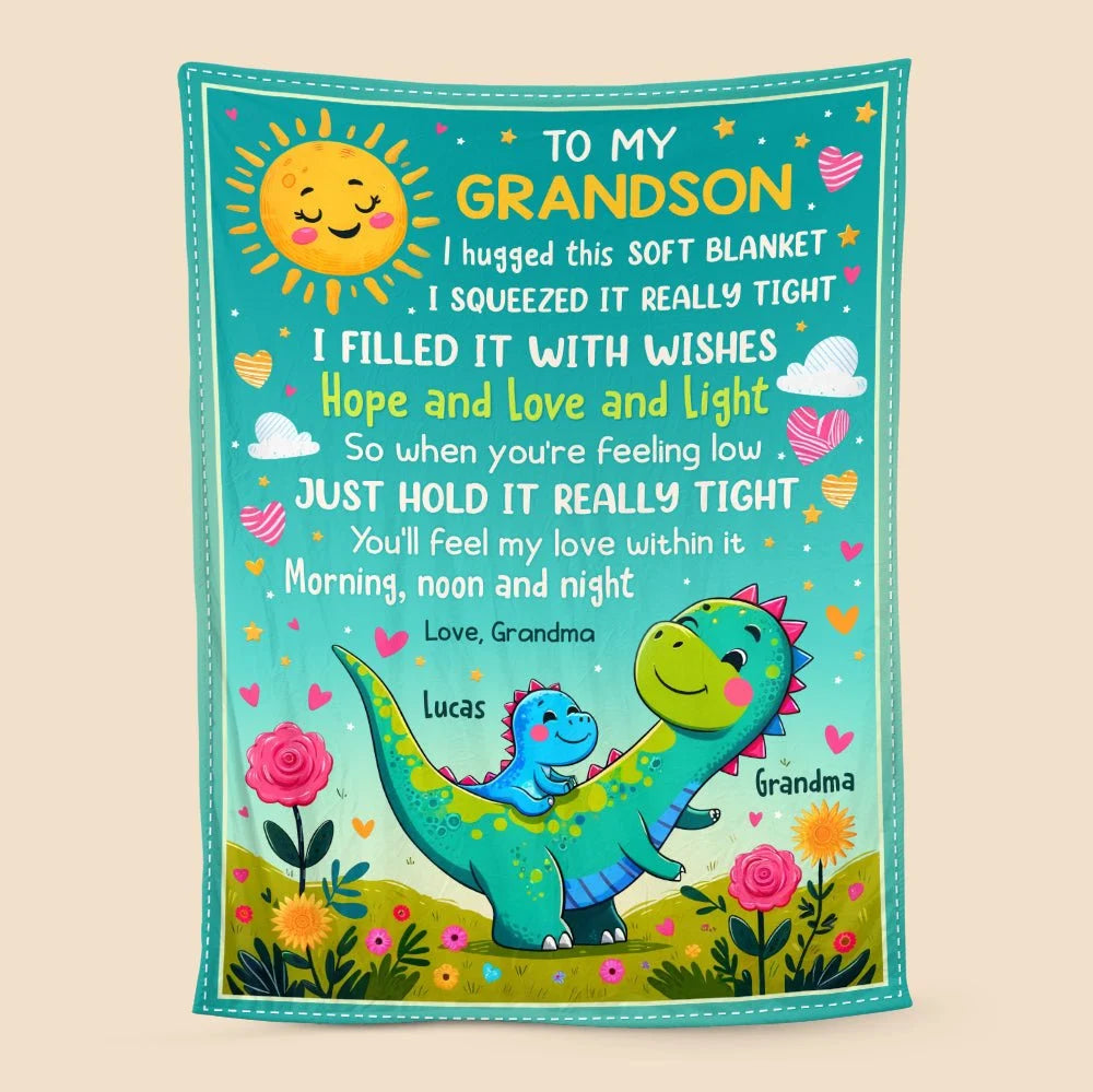 Personalized Grandson Dinosaur Blanket personalization view for Son/Grandson