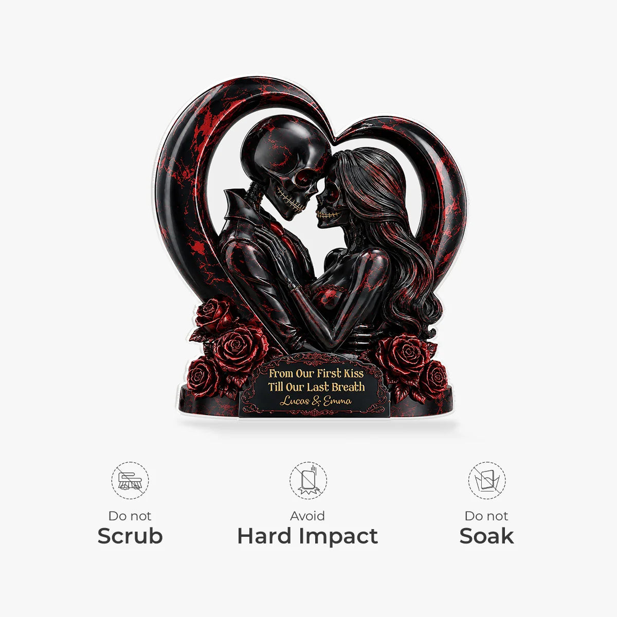 From Our First Kiss Till Our Last Breath - Personalized Skeleton Acrylic Plaque for Couples Romantic Halloween Gift
