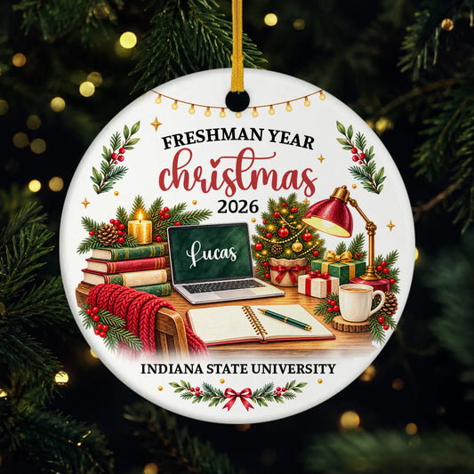 Freshman Year Christmas Ceramic Ornament - Personalized College Student Keepsake Gift