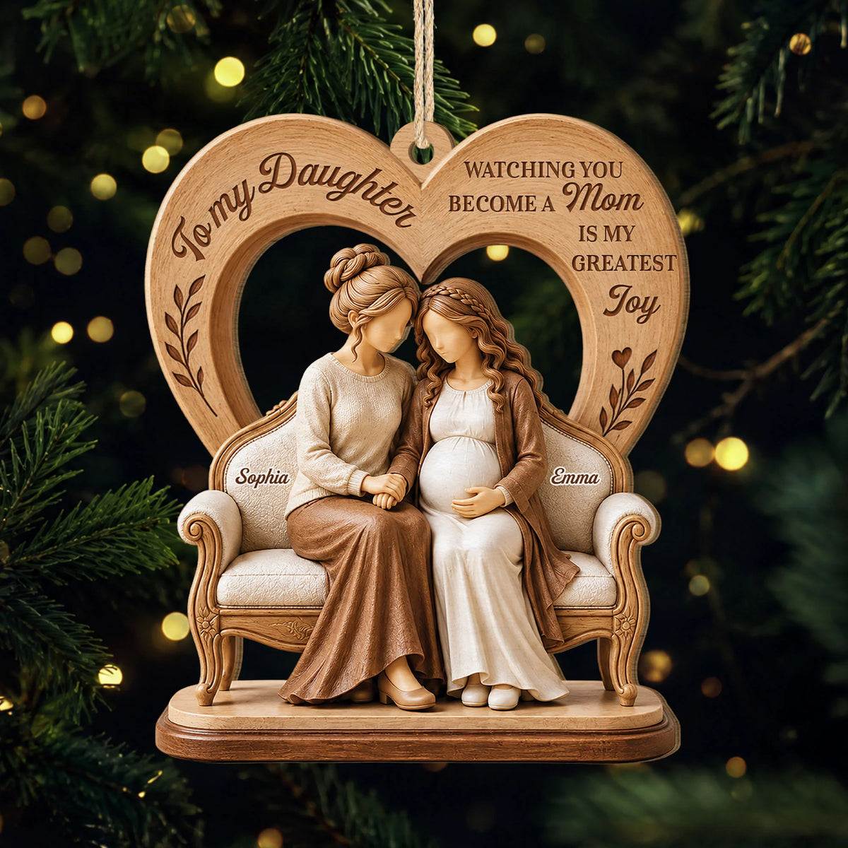 Love Nurture Motherhood Personalized Mom Wooden Ornament - Custom New Mom Keepsake