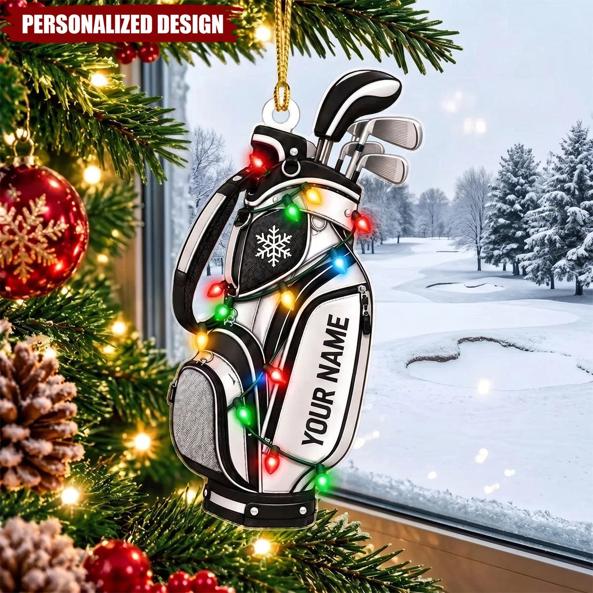 Custom Name Golf Bag Acrylic Ornament - Personalized Holiday Gift for Golfers
