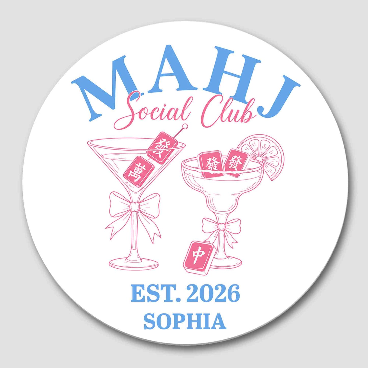 Personalized Mahjong ceramic coaster with cute pink cocktail glasses and custom name Sophia image 8