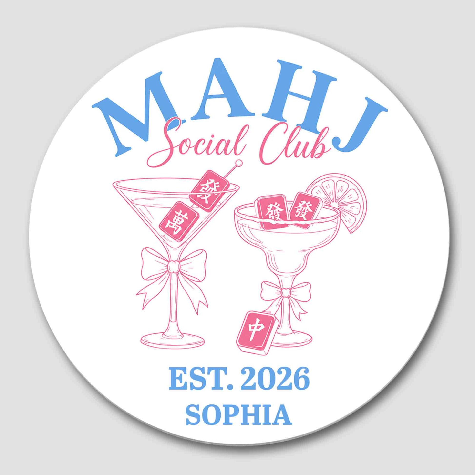 Personalized Mahjong ceramic coaster with cute pink cocktail glasses and custom name Sophia image 8