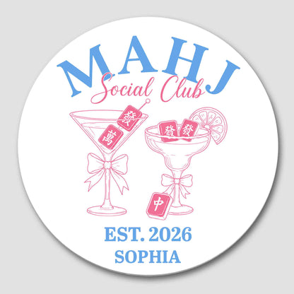 Personalized Mahjong ceramic coaster with cute pink cocktail glasses and custom name Sophia image 8