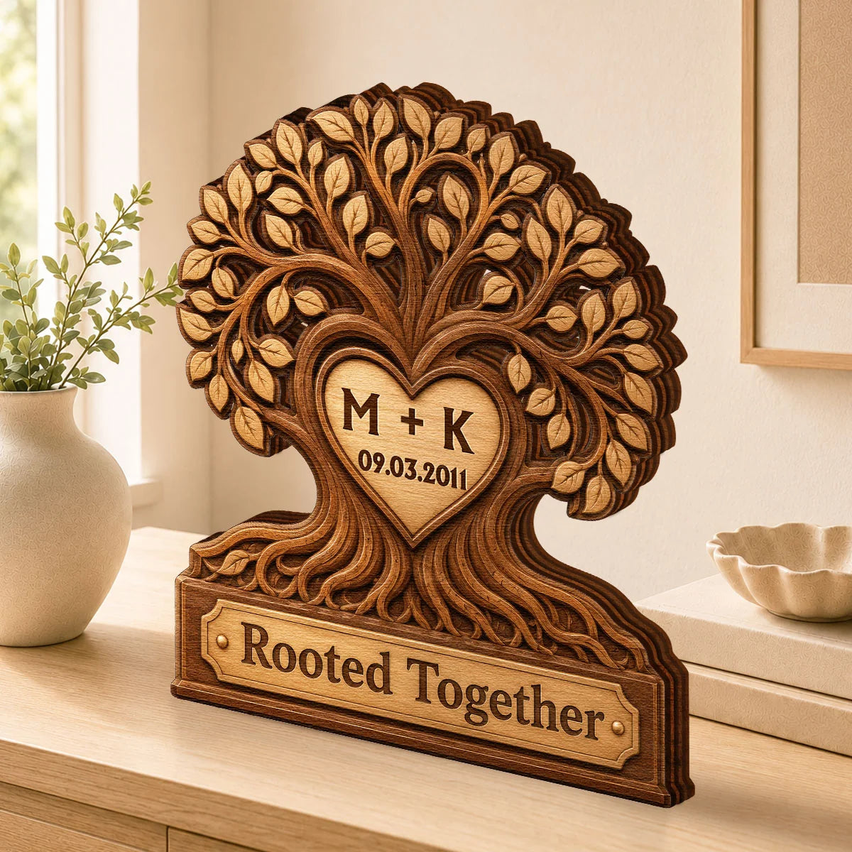 Rooted Together Personalized Wooden Block - Custom Anniversary Gift for Couples