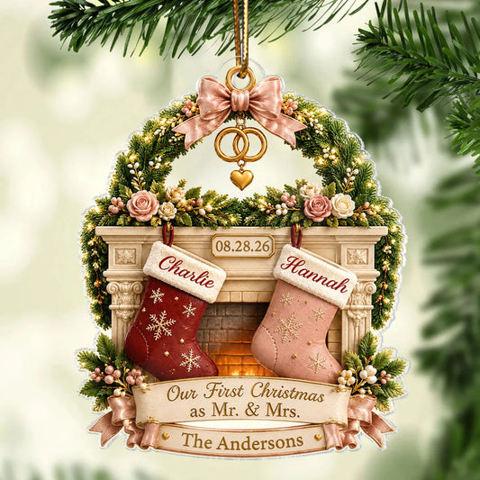 "Our First Christmas as Mr. & Mrs." - Personalized Acrylic Ornament Gift for Couples