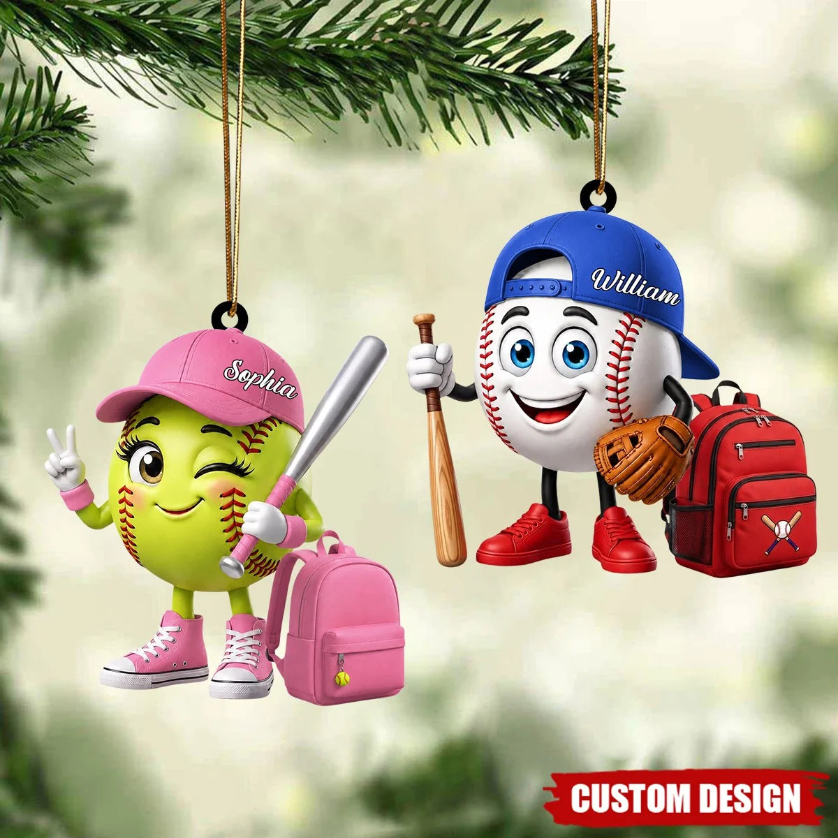 Personalized Baseball & Softball Mascot Ornament - Custom Name Keepsake Gift for Young Players