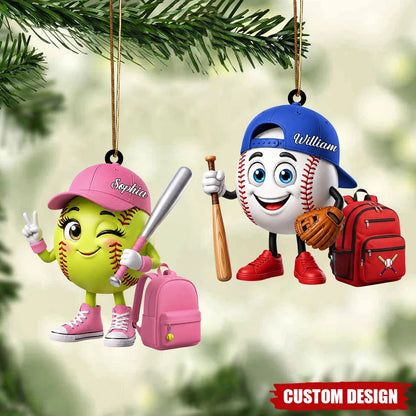 Personalized Baseball & Softball Mascot Ornament - Custom Name Keepsake Gift for Young Players