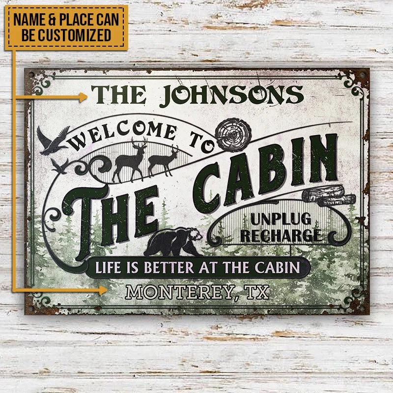 Life Is Better at the Cabin Personalized Metal Sign - Custom Welcome Decor for Cabin & Lake House