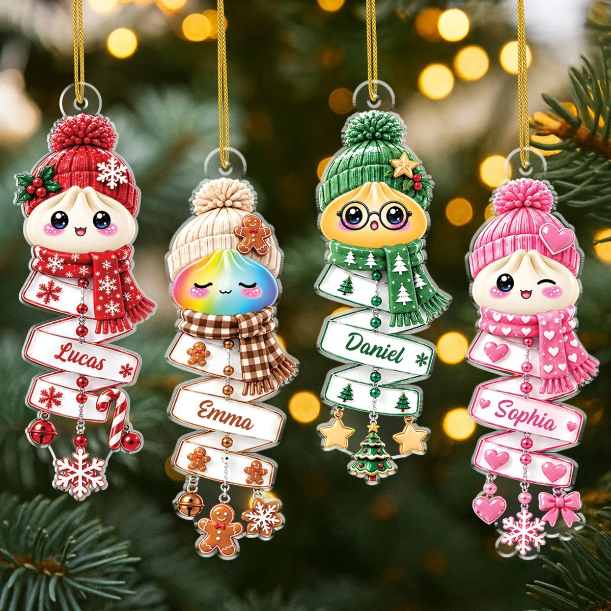 Cute Winter Dumpling Personalized Acrylic Ornament - Custom Christmas Keepsake for Kids & Family