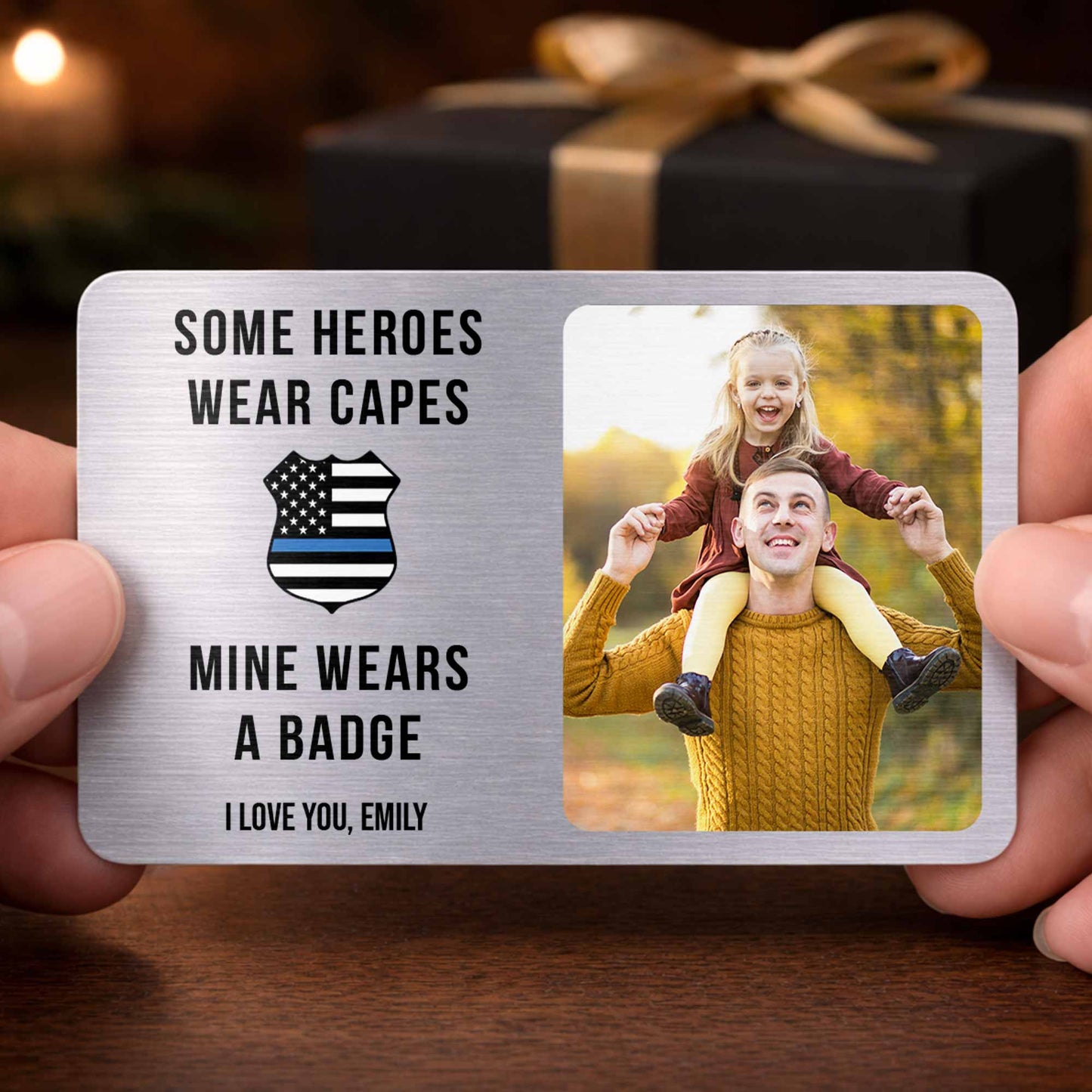 Custom Police Dad Wallet Card for Dad with personalized design details for meaningful gifting image 9