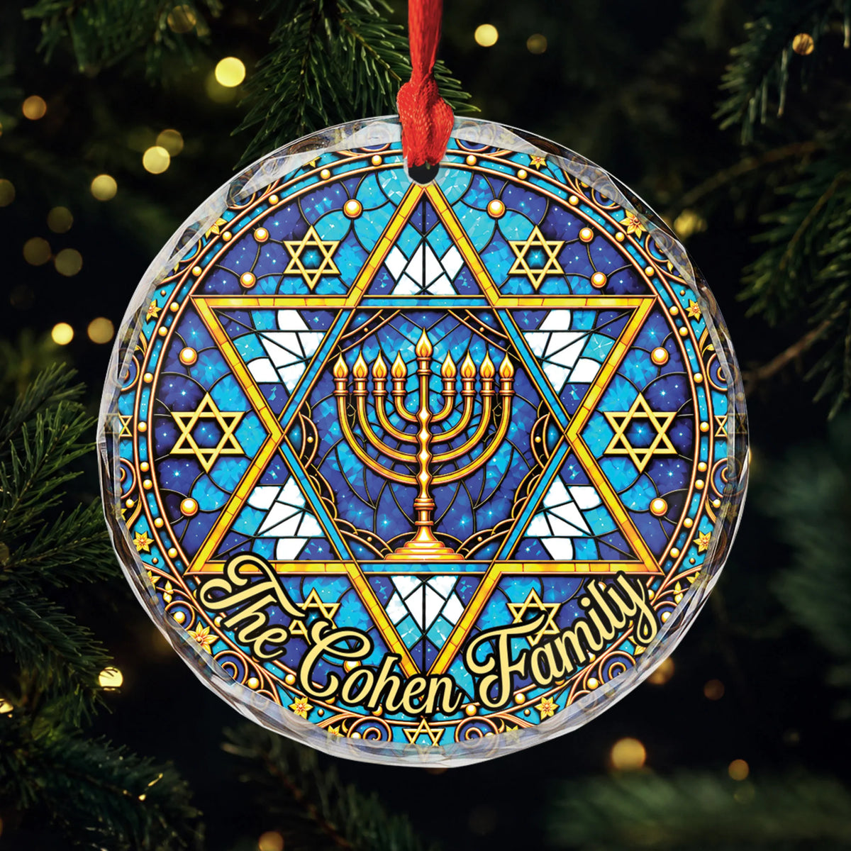 Stained Glass Menorah Personalized Hanukkah Glass Ornament - Holiday Keepsake Gift for Family