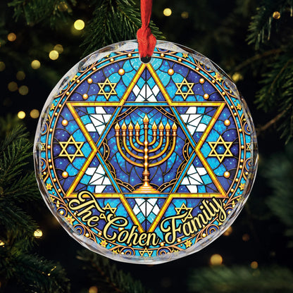 Stained Glass Menorah Personalized Hanukkah Glass Ornament - Holiday Keepsake Gift for Family